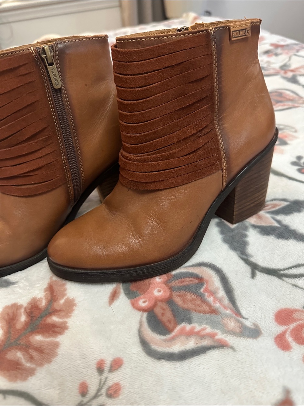 PIKOLINOS Tan Leather Fringe Ankle Boots